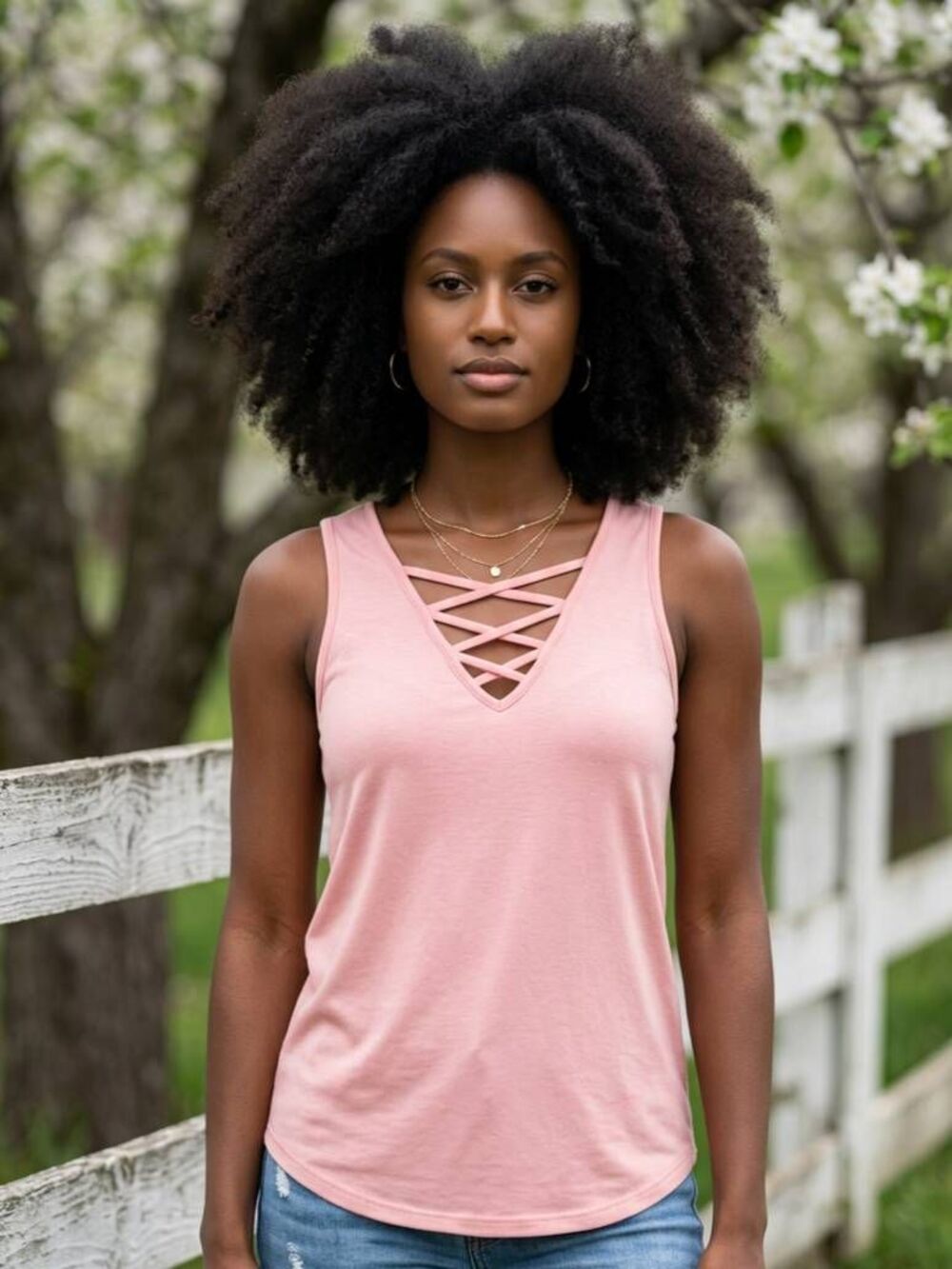 🔸️Pink Crisscross Vneck Sleeveless Top Medium